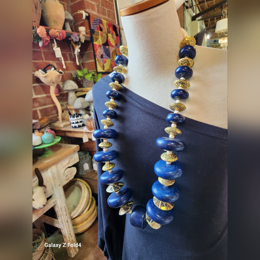 Blue, Goldtone and White Multi Use Piece-Home Decor or Necklace - No Restocks
